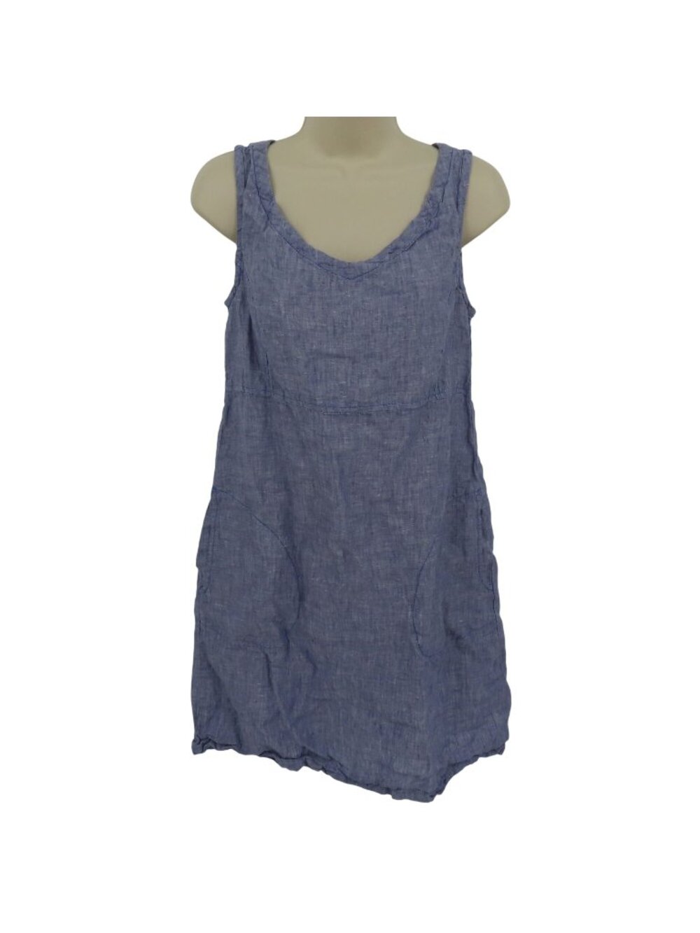 Toad & Co Women Small Blue Scoop Neck Button Accent All Linen Sleeveless Dress